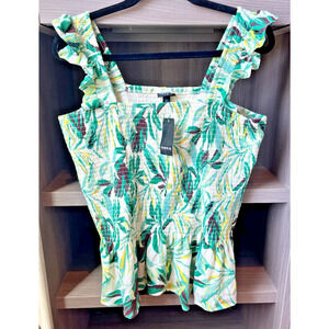 Torrid Womens SZ 2X Teal Smocked Top NEW Ruffle Peplum Tank Boho Tropical Floral